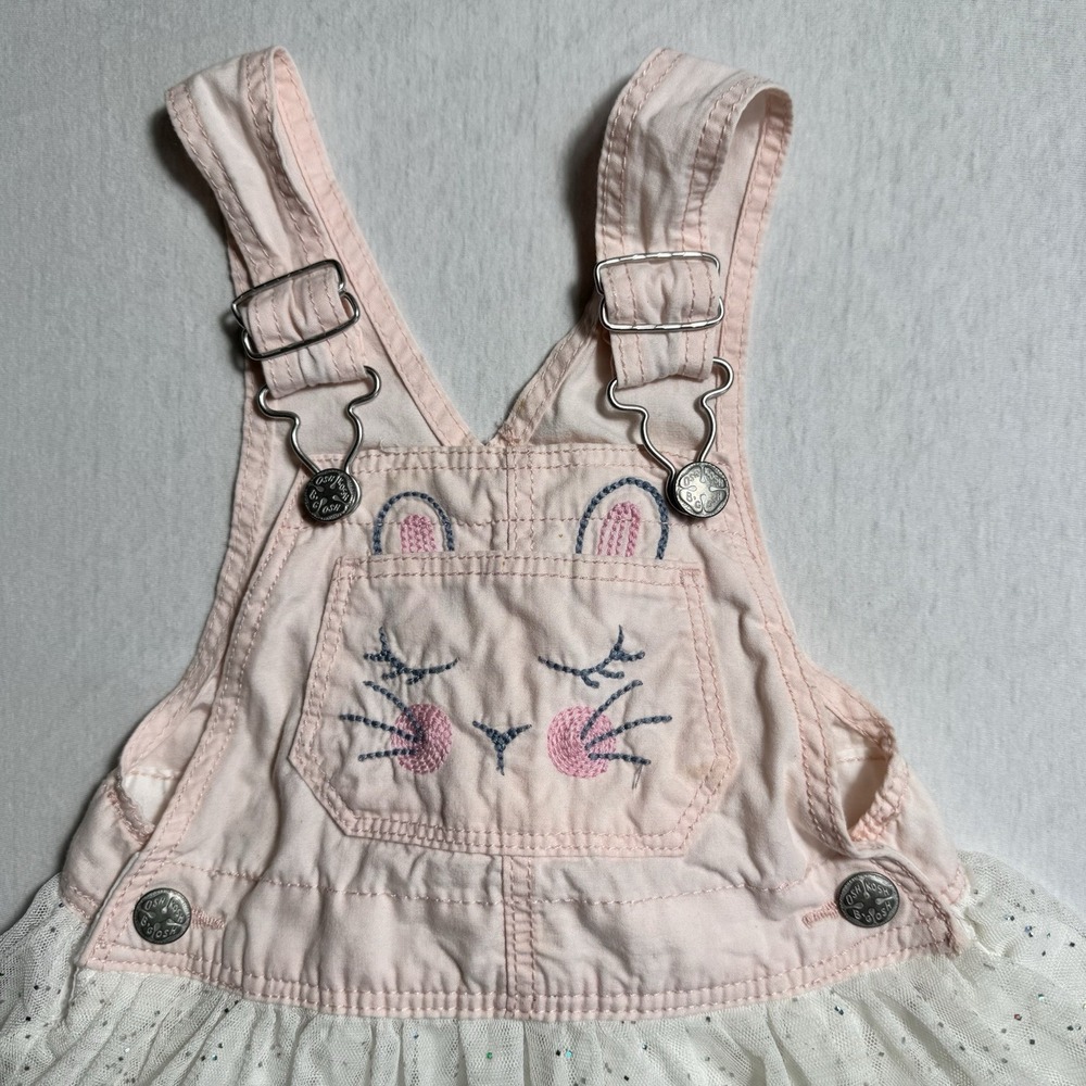 Oshkosh B'Gosh Light Pink Jean Jumper with Bunny Face and Tail Tulle Bottom 2T - Picture 2 of 6